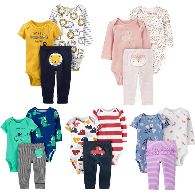 

3PCS Baby Clothing Set Autumn Newborn Baby Boy Girl Clothes Set Soft Cute Animal Cotton Kids Bodysuits+Pants+Romper Bebe 6-24M