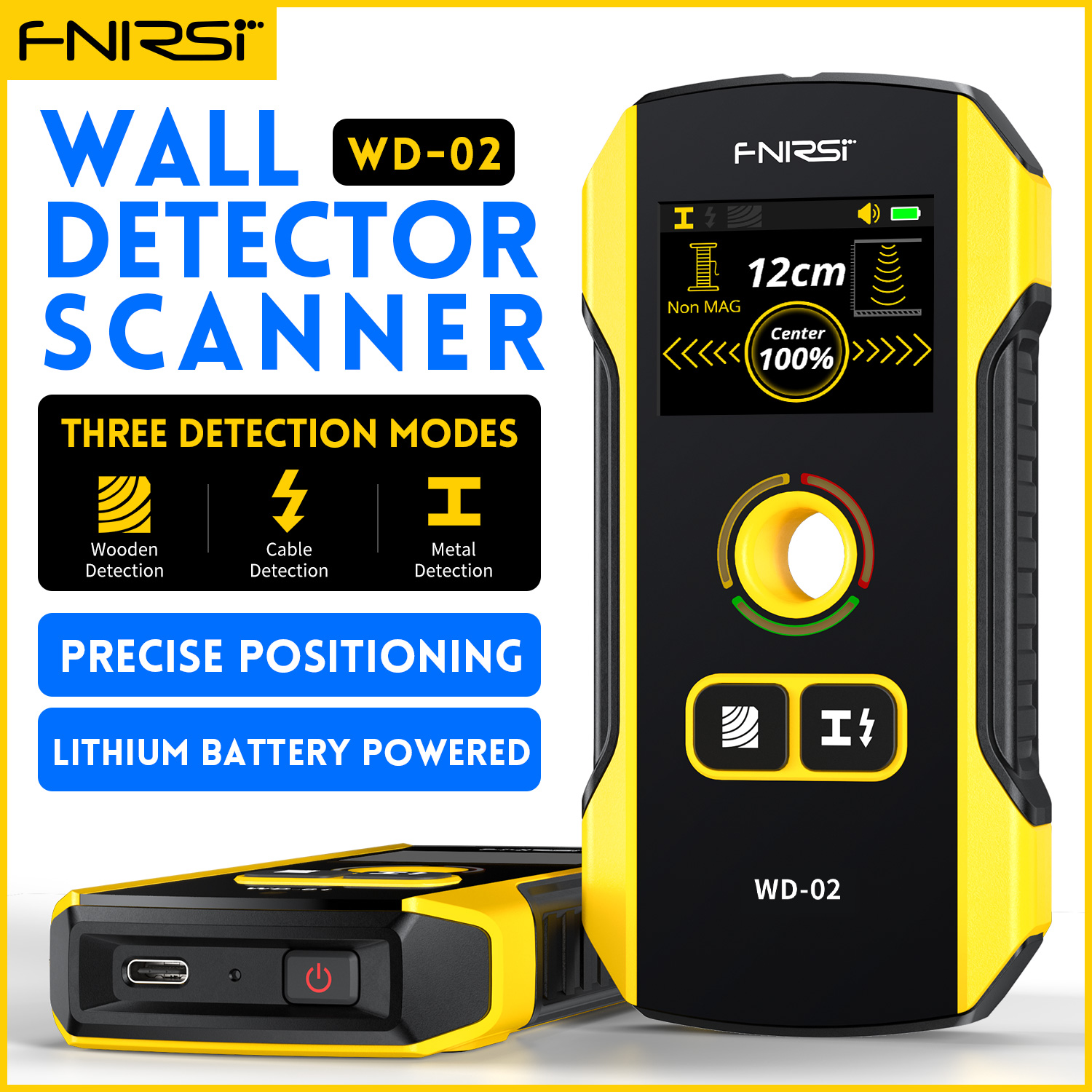  FNIRSI WD-02 Wall Detector Stud Finder New Design Positioning Hole TFT Display AC Live Cable Wires Metal Wood Stud Wall Scanner 