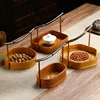 Hand-made bamboo basket with handle, Chinese retro tea set, lacquer woven storage box, portable fruit basket 1