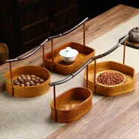 Hand-made bamboo basket with handle, Chinese retro tea set, lacquer woven storage box, portable fruit basket 1