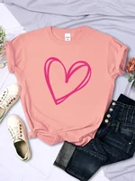Plus Size Pink Heart Print Women Tee Clothing Personality Casual T-Shirts All-math Short Sleeve Creative O-Neck Womans Tops - Image 3