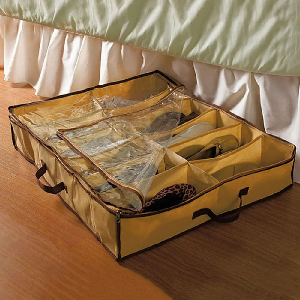 1 Piece Under Bed Shoe Storage Organizer, can accommodate 12 pairs of shoes, with transparent window, breathable, foldable 3