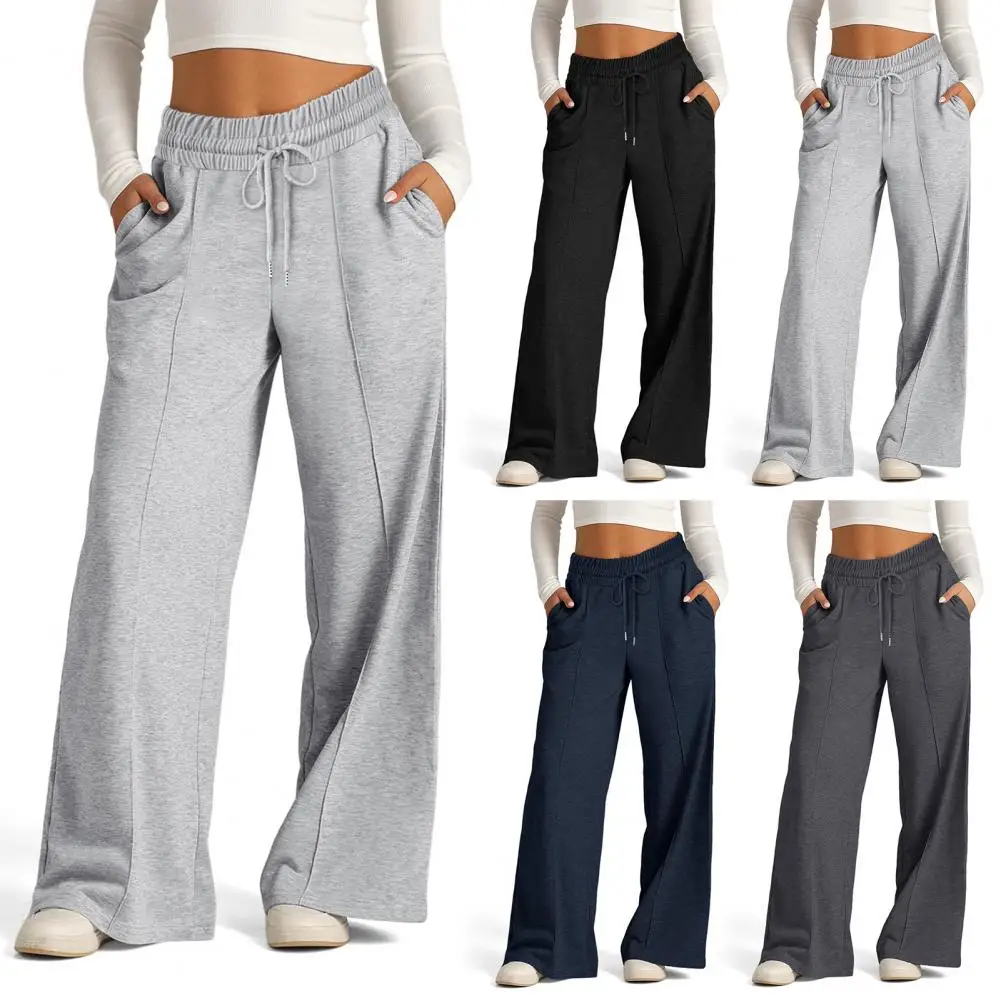 

Women High Waisted Trousers Comfortable Wide Leg Sweatpants for Women with Elastic Drawstring Waist Pockets Stylish for Lounge