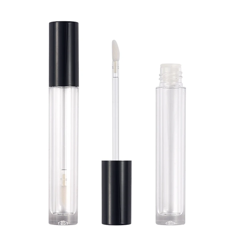 100 pcs Transparent Lip Gloss Tube Round Lip Gloss Bottle Packaging Material Bright Black Uv Cap Lip Gloss Tube 4ml