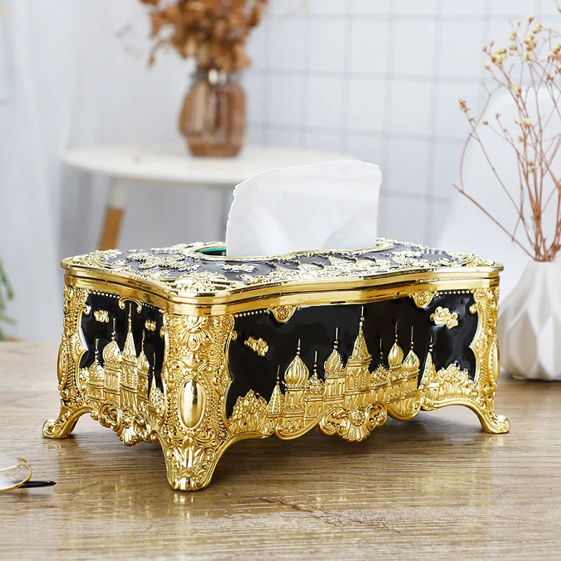 Creative European-style castle tissue holder storage box retro acrylic paper box high-end cafe home kitchen fashion paper box 3