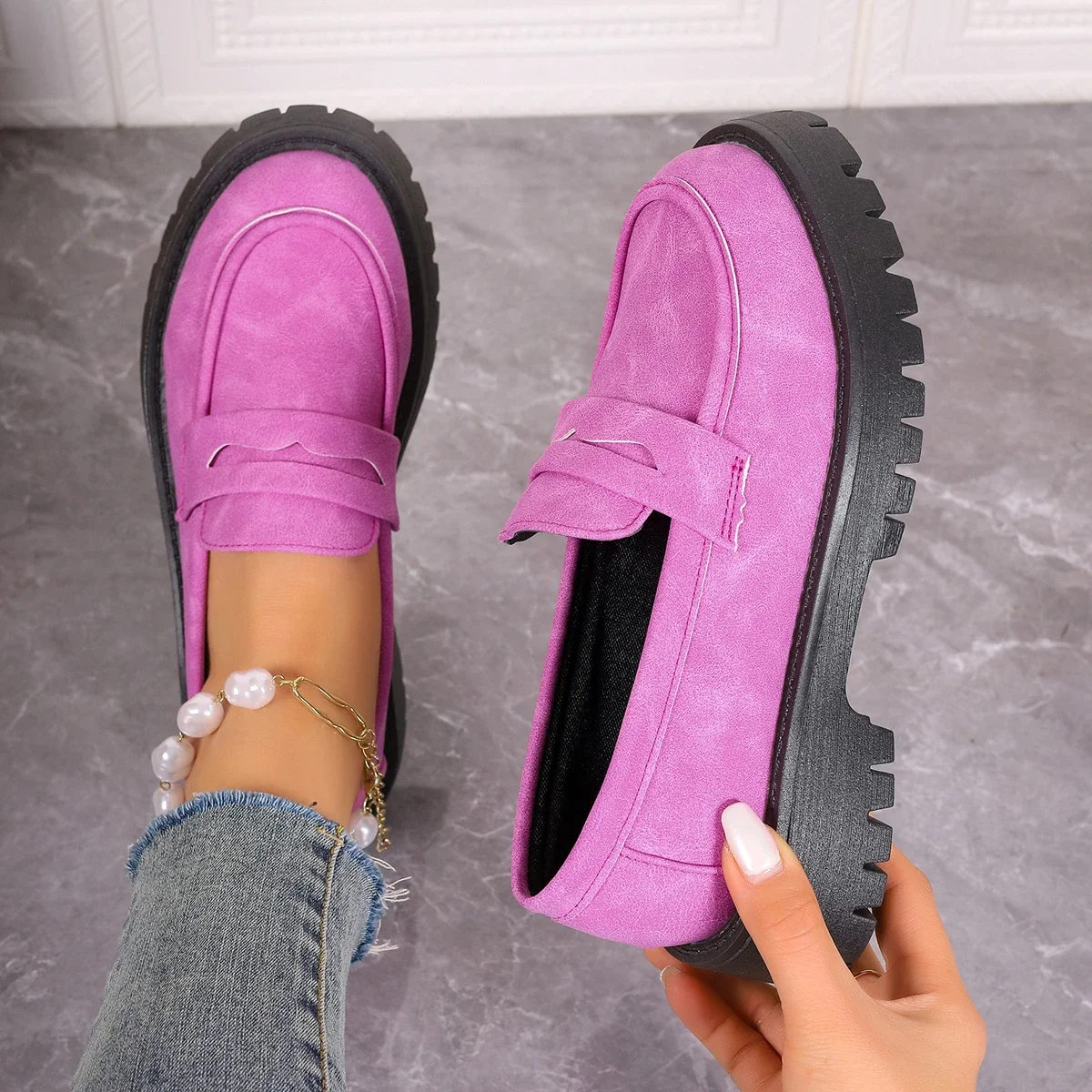 2024 Shoes Women Plus Size Loafers Women British Style Platform Shoes Office Ladies Light Casual Designer Shoes Zapatos De Mujer 5