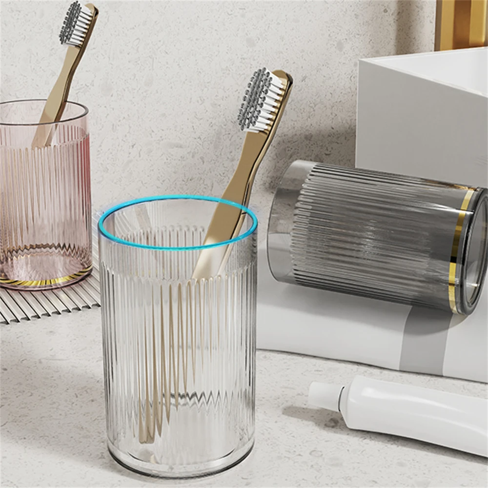 Toothbrush cup luxury stripe mouthwash mug portable round toothbrush storage cup