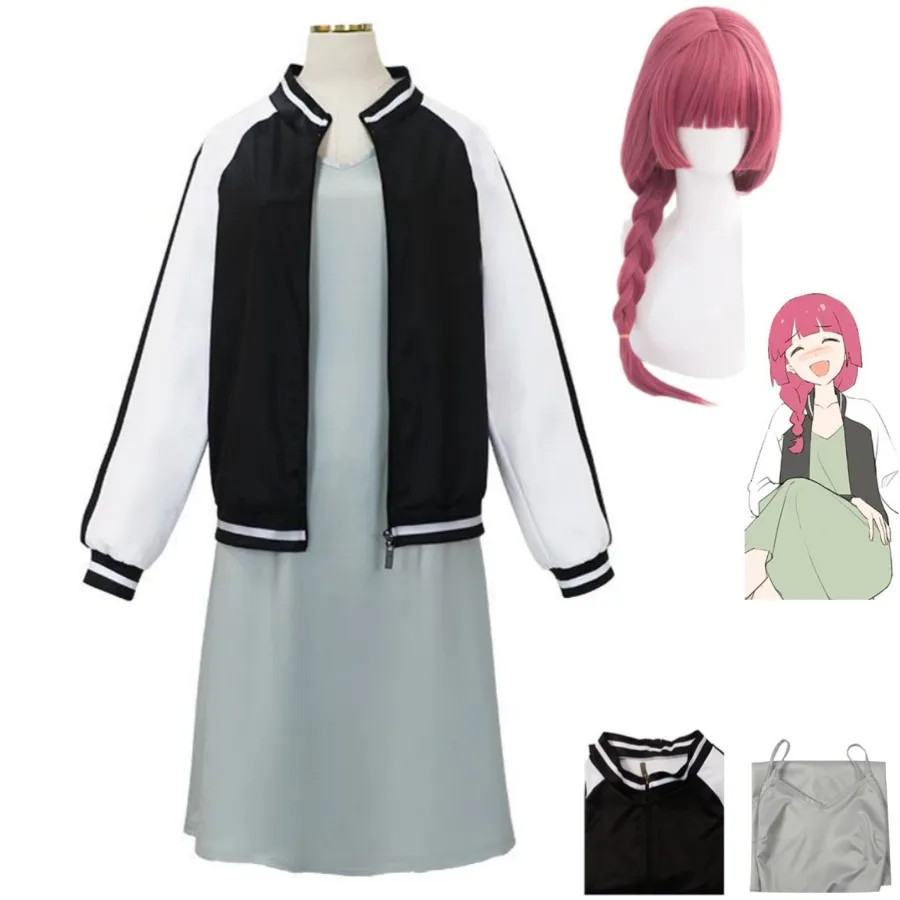 

Anime Bocchi The Rock! Ginnur Hiroi Kikuri Cosplay Costume Wig Daily Baseball Coat Slip Dress Woman Sexy Kawaii Party Suit