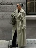 Urban Solid Double Breasted Long Women Coat Casual Full Sleeve Belt Double Breasted Female Jacket 2024 Autumn Winter Lose Lady 2