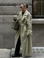 Urban Solid Double Breasted Long Women Coat Casual Full Sleeve Belt Double Breasted Female Jacket 2024 Autumn Winter Lose Lady 2