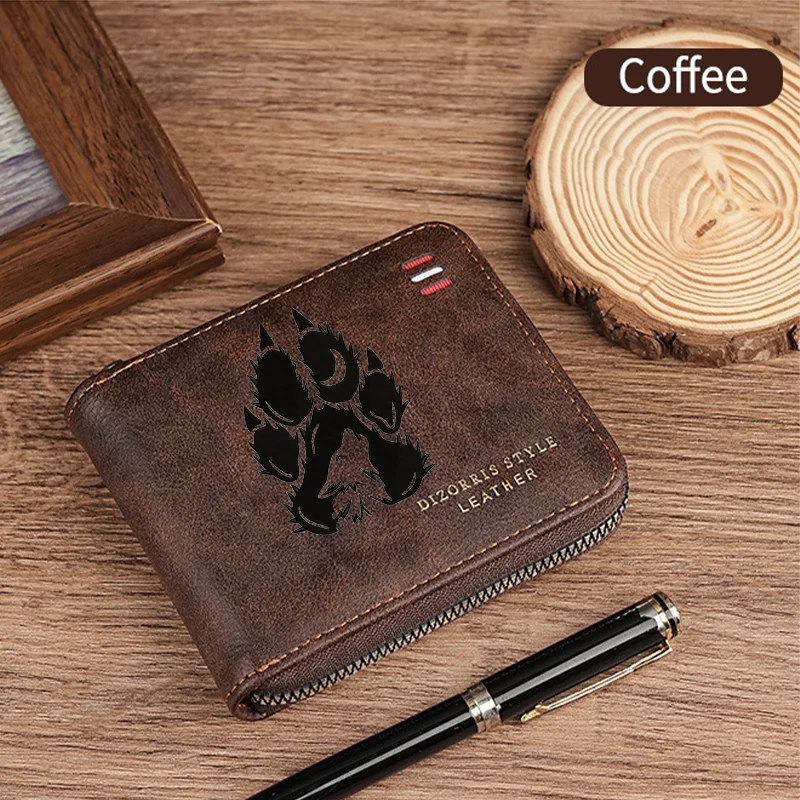 1 Stück Herren-Geldbörse mit Wolf-Print, kurze Geldbörse mit Reißverschluss, schlanke klassische Geldbörse mit Münzfach, Kartenhalter, mattiertes Leder, Geschenk – Detail 10
