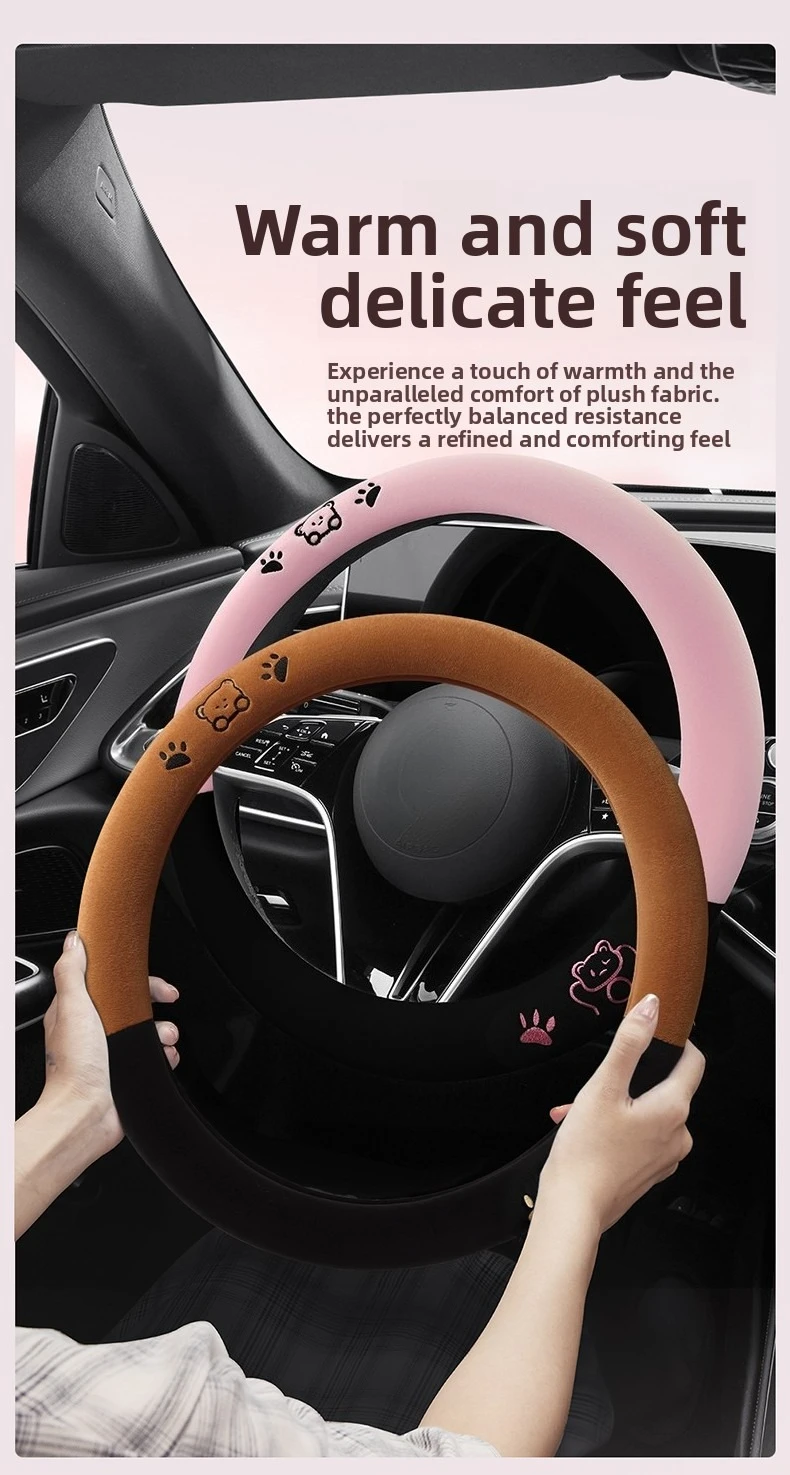 Auto-Lenkradbezug aus Kurzplüsch, Winter-Warm, Rutschfest, Komfortabel und Niedlich, Lenkrad-Schutzbezug – Detail 7