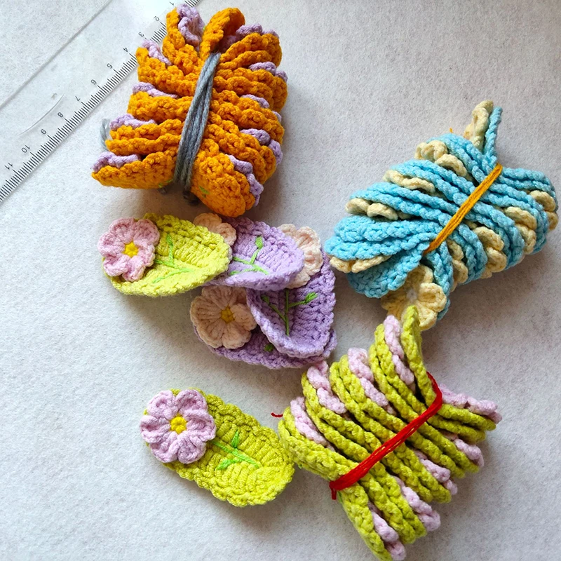 작은 꽃 헤어 클립 반제품, 헤어 클립 없음, DIY 접착 클립, 울 크로셰 니트 자수, 6cm, 3 개 