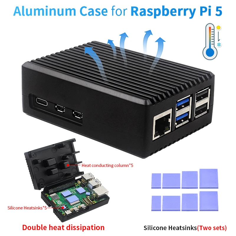 Raspberry pi Aluminum Alloy Case Metal Shell com Dissipadores de Silicone Gabinete Refrigeração Passiva