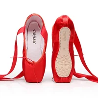 Professional Ballet Pointe Ribbon Pink Black Red Satin Ballerina Shoes With Cotton Silicone Toe Pad For Dancing 2