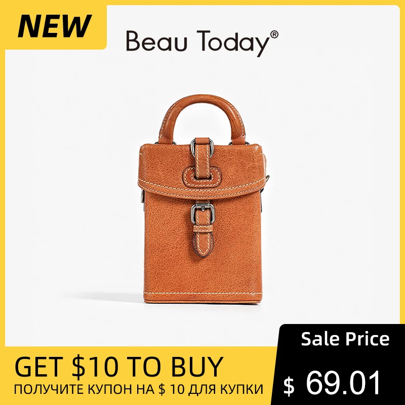 

BEAUTODAY Mini Bag Women Genuine Cow Leather Cross Body Phone Bags Buckle Latch Shoulder Bag Adjustable Length Handmade 62041