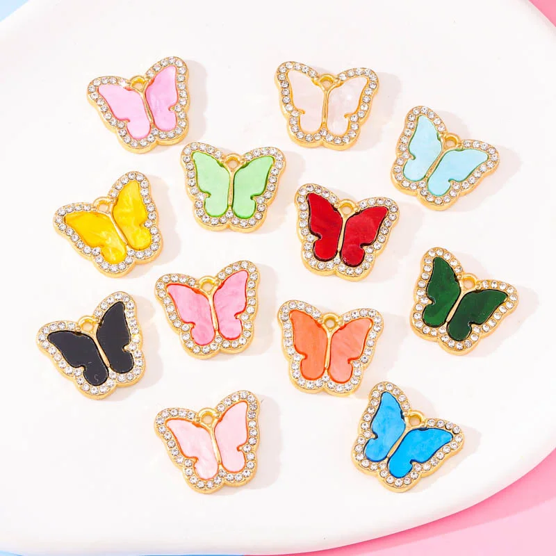 

10pcs/Lot Fashion Luxury Alloy Zircon Acrylic Butterfly Pendant Cocktail Party Charms For Jewelry Making DIY Necklaces Bracelets