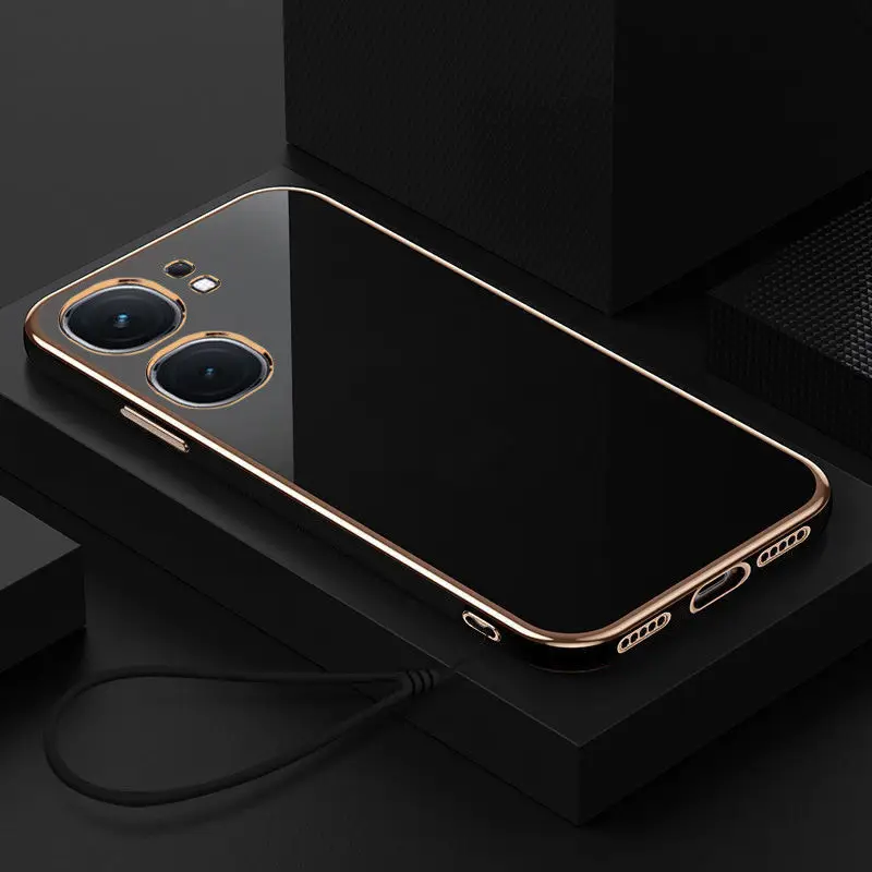 Luxury Square Plating Shockproof Phone Case with Back Cover