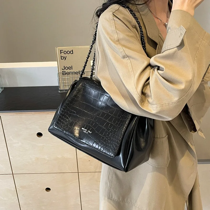 

2024 new niche fashion retro commuter large capacity crocodile print leisure single shoulder crossbody Tote bag