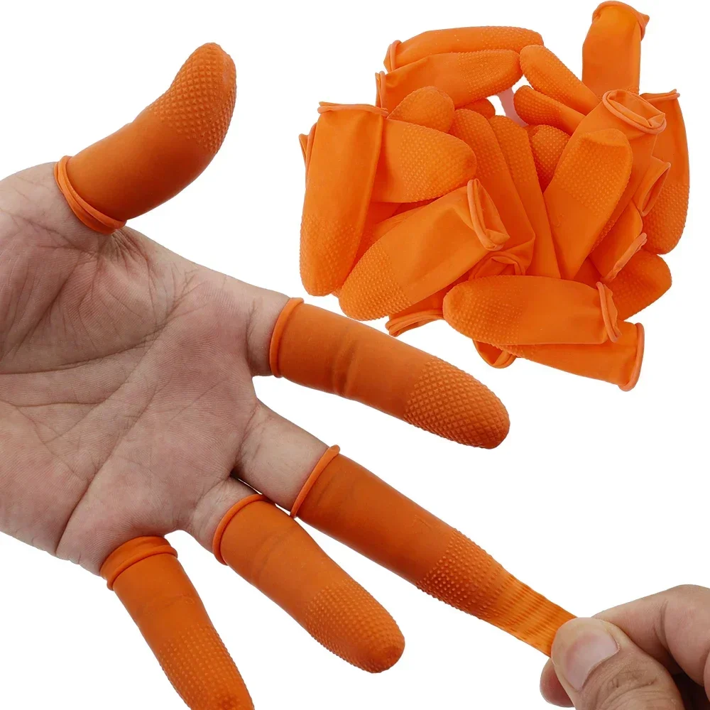 10-100PCS Latex Finger Cots Orange Thumb Caps Anti-static