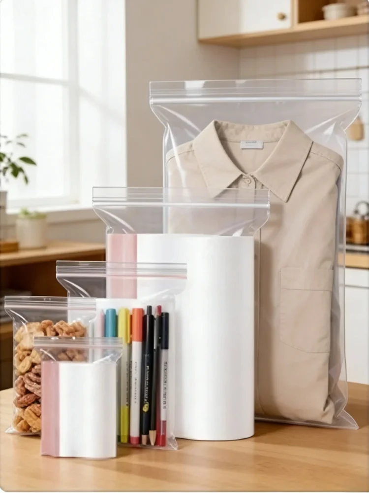 Transparente Plastik-Zip-Lock-Beutel 0,08/0,1/0,2mm Rot-Weiße Versiegelbare Wiederverwendbare Aufbewahrungsbeutel für Teile, Lebensmittel, Reiseproben und Verpackungen – Detail 8