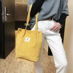 Fabric Bag Female Corduroy Bag Tote Bag Eco Friendly High Capacity Reusable Grocery Handbags Foldable Shopping Bag Shoulder Bags