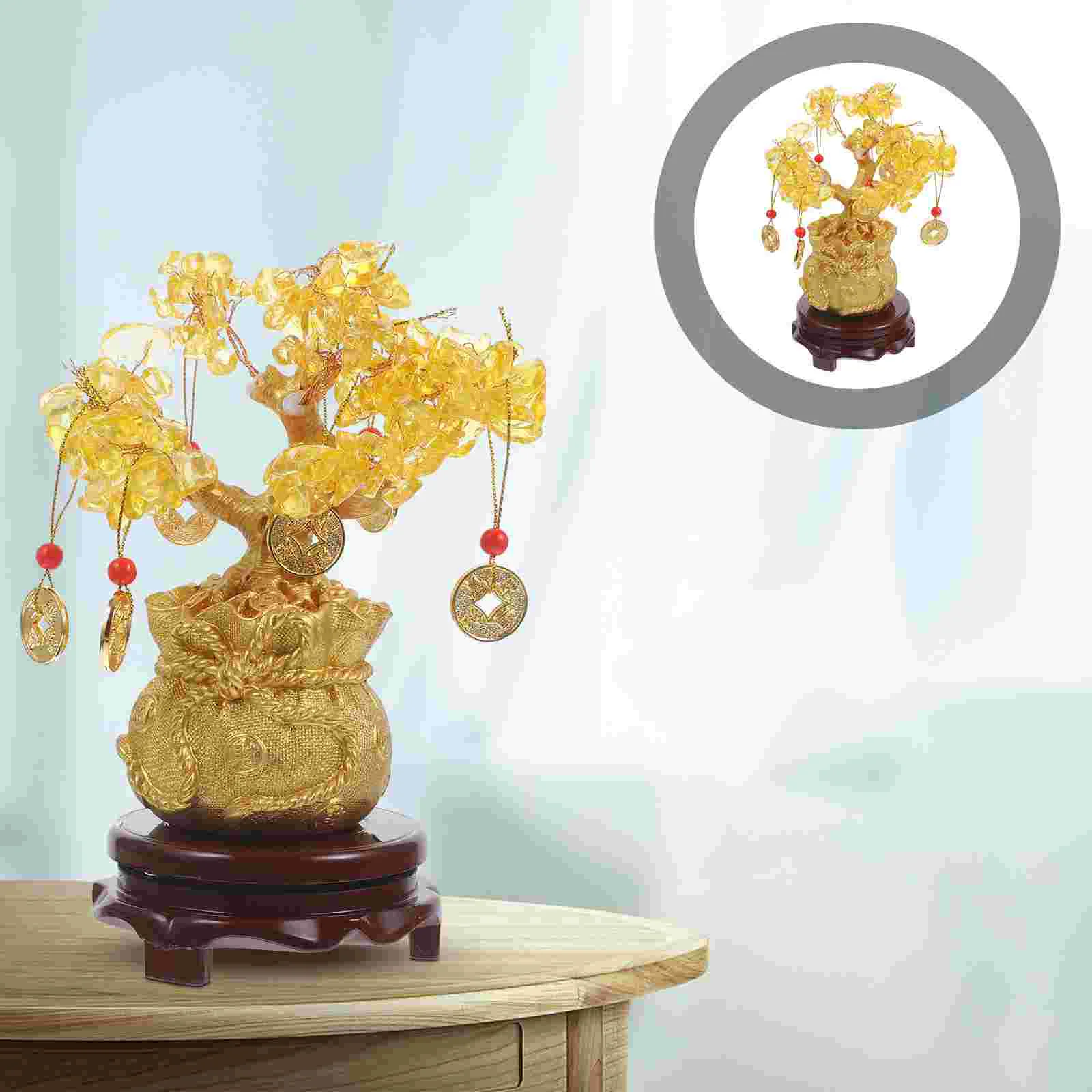 

19cm Natural Crystal Tree Money Tree Ornaments Bonsai Style Wealth Luck Feng Shui Ornaments Home Decor(with Gold Coins and Base)