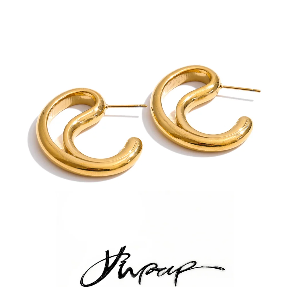Yhpup Earrings Stainless Steel Geometric Hollow