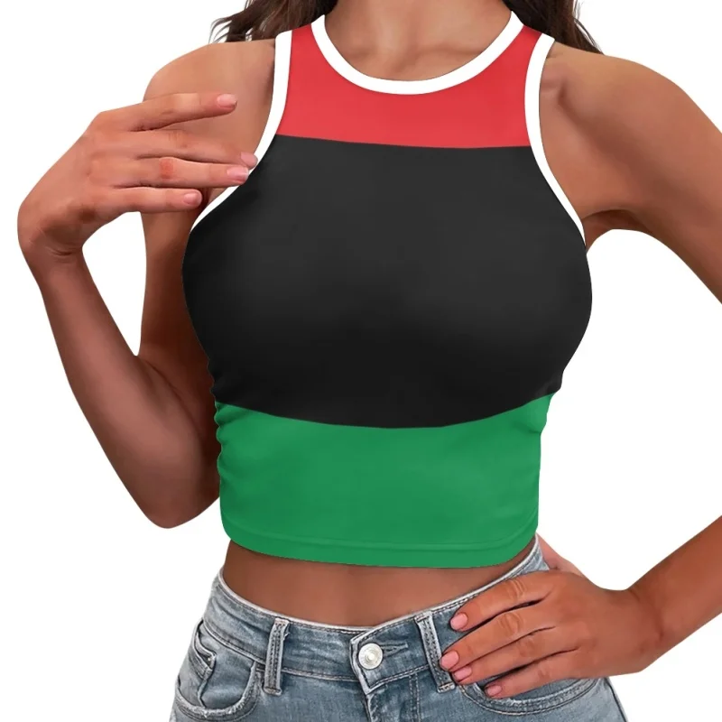 

African Flag Design Sexy Women‘s Crop Top Sport Casual Sexy Tank Tops Print On Demand Female Sleeveless Cropped Vest Streetwear