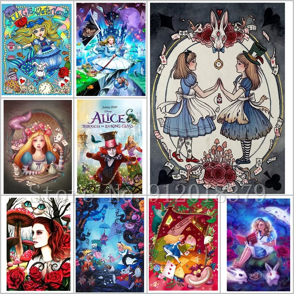 

Disney Princess Portrait 5D Diy Diamond Painting Fantasy Cartoon Alice In Wonderland Mosaic Art Full Drill Diamond Embroidery
