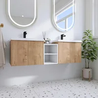 60 Inch Floating Vanity, 60" Bathroom Vanity with Sink, Double Sink Wall Mounted Vanity Combo, Modern Brown Bathroom Vanity Set 1