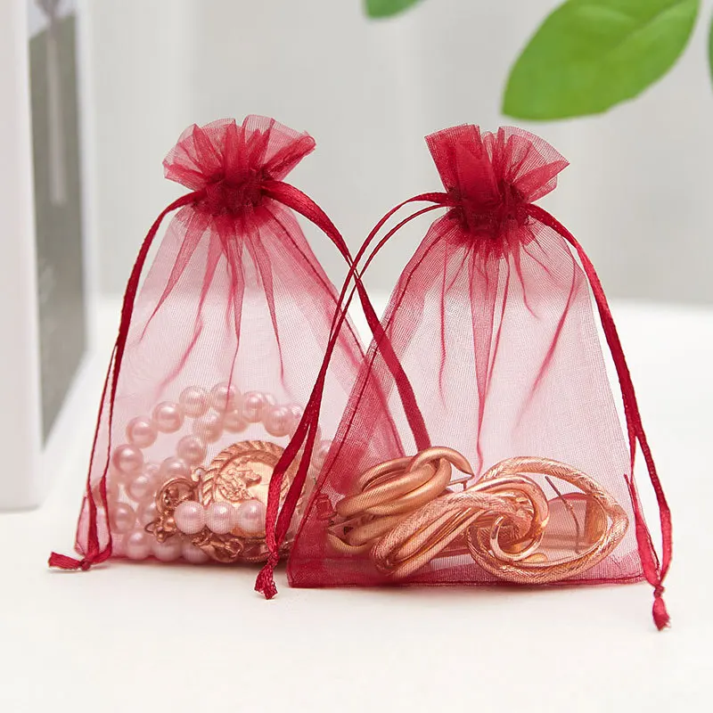 100 stücke 7x9 cm 10x12 cm Bunte Organza Beutel Verpackung Beutel Beutel Organza Geschenk taschen Für Schmuck Hochzeit Party Decor Kordelzug Beutel – Detail 13