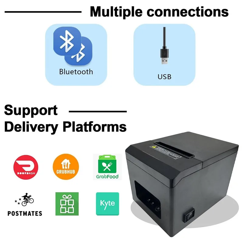 자동 절단기가 있는 POS 80mm USB 블루투스 열전사 영수증 프린터 현금 서랍 지원 안드로이드/iPhone/Windows/Mac과 호환 가능