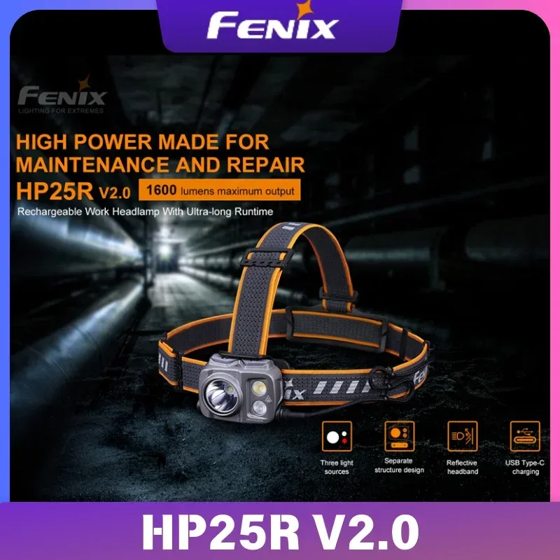Fenix HP25R V2.0 Rechargeable LED Work Headlamp 1600Lumens With Ultra-Long Runtime 400Hours Included 5000mAh Li-ion Battery
