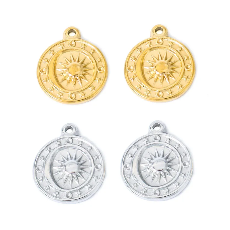 Round Sun Moon Star For Making Necklace Metal Gold Color Stainless Steel Sun Star Moon Pendant For DIY Making Jewelry Accessorie