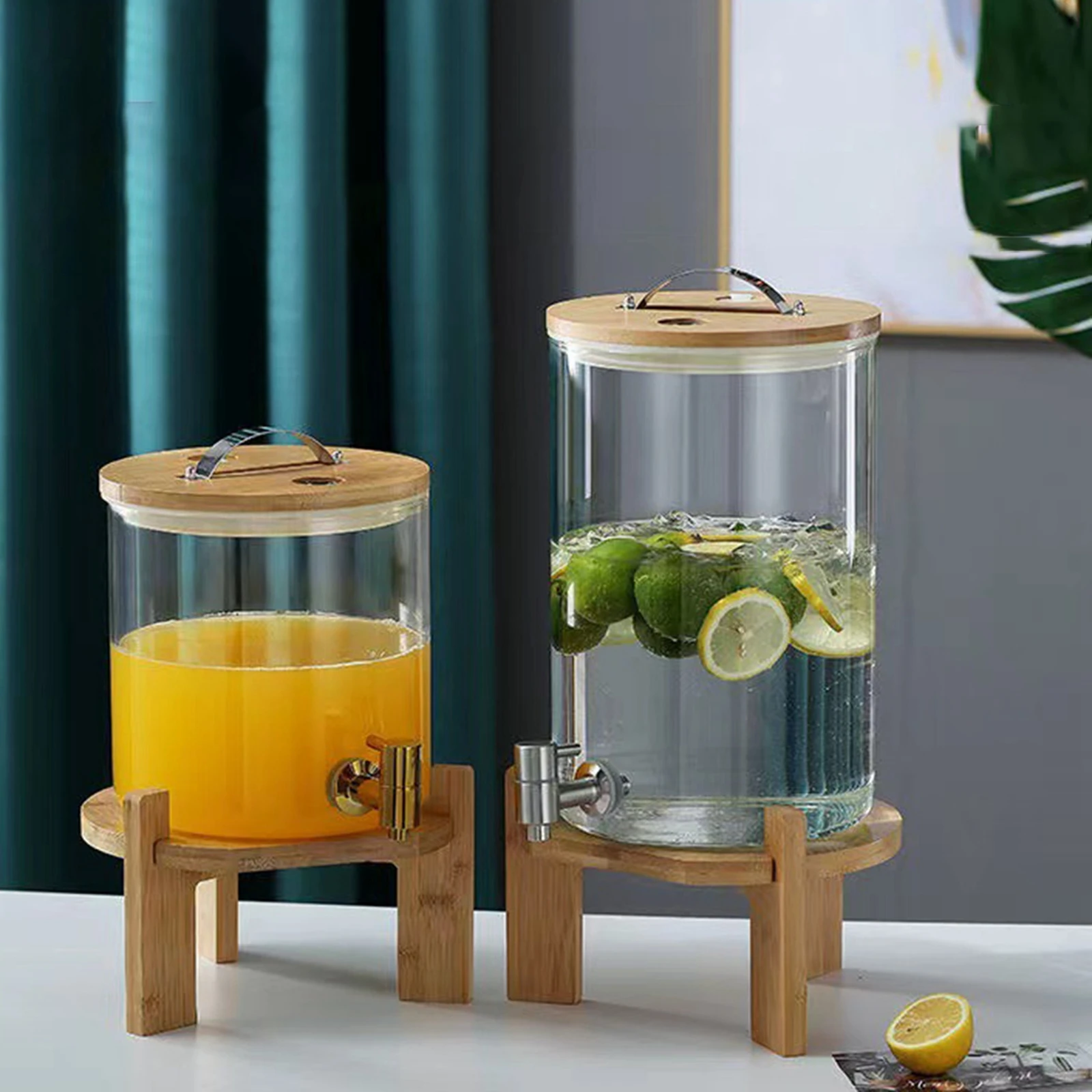 Glass Beverage Barrel Dispenser Transparent Sealed Wine Bottle with Lid Container Beverage Barrel High Borosilicate Faucet Glass