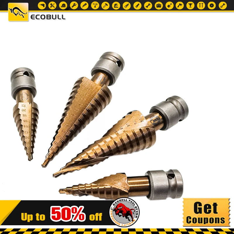 

HSS-4241 Hss Step Drill Bit Set Cone Hole Cutter Taper Metric 4-12/20/32mm 1/4' Titanium Coated Metal Hex Core Drill Bits