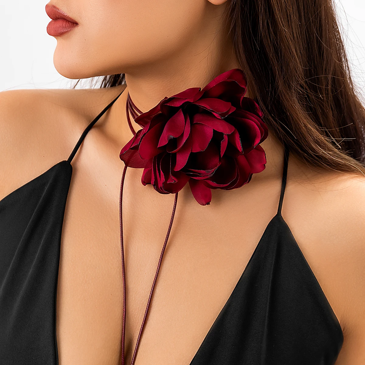 Exaggerated Large Fluffy Fabric Flower Choker Necklace for