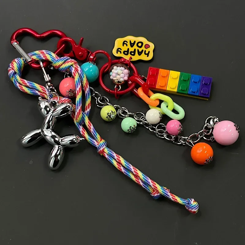 Ins Rainbow Beads Novel Personalized Hanging Chain Car Phone Case Key Bag Pendant for Men and Women Hanging Chain Decorative 3