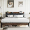 Full Size Bed Frame with Headboard - Grey Upholstered, Noise-Free Steel Slats Support No Box Spring Needed Easy Assembly Bed 1