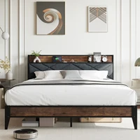 Full Size Bed Frame with Headboard - Grey Upholstered, Noise-Free Steel Slats Support No Box Spring Needed Easy Assembly Bed 1