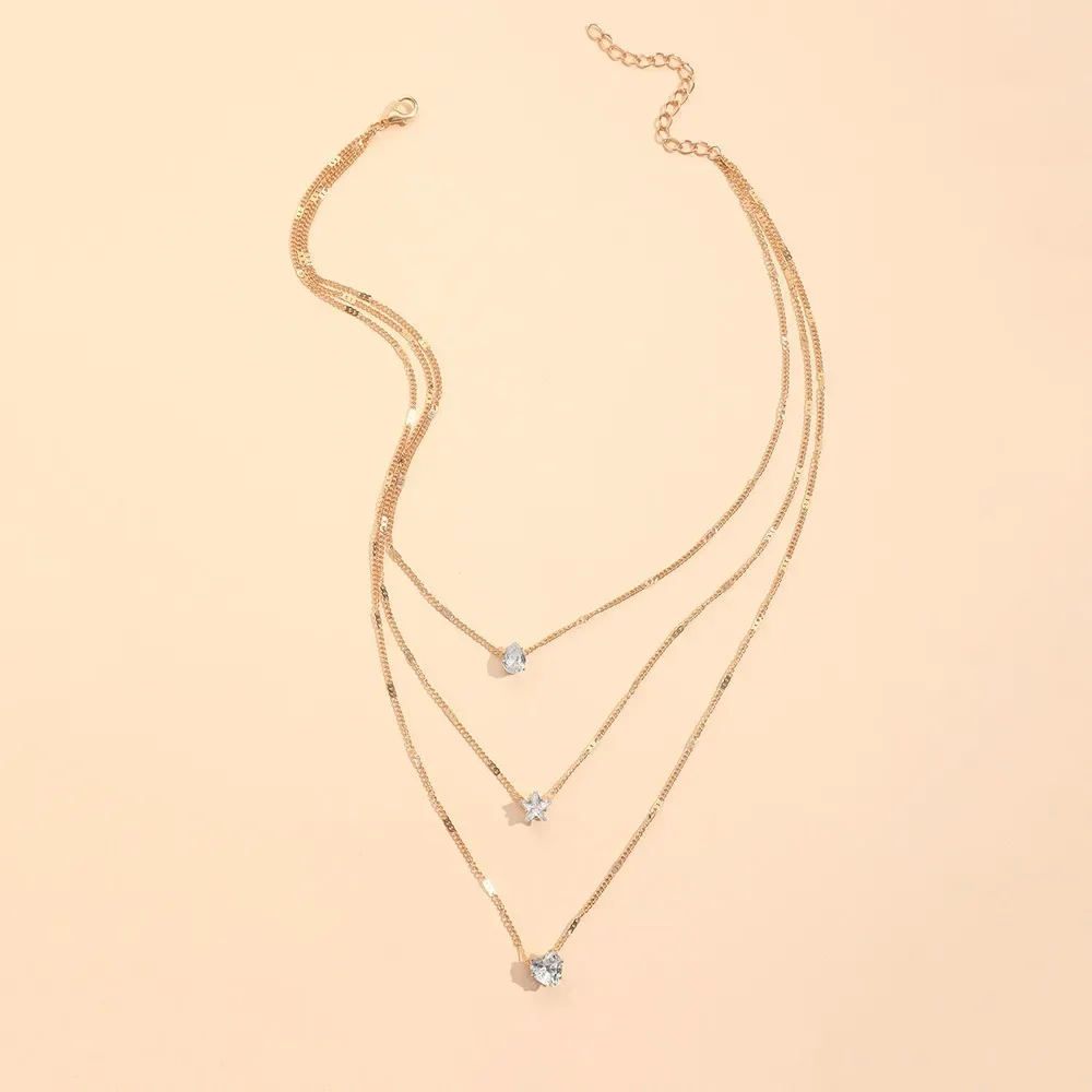Zircon Necklace Multilayer Five-pointed Star Love Water Drop Pendant Retro Necklace Clavicle Chain