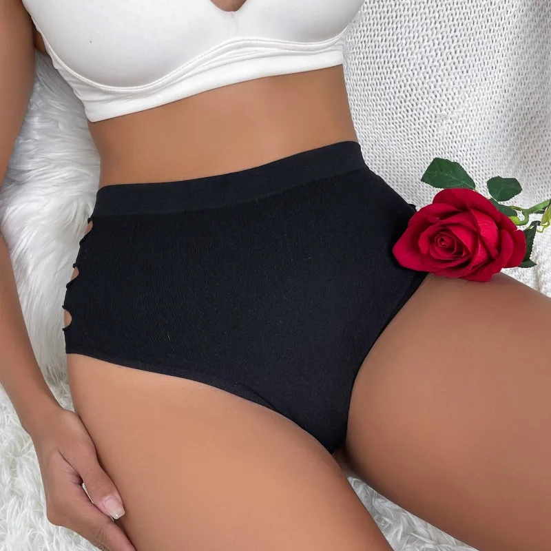 Sexy Women's Lingerie Panties Plus Size High Waist Briefs Comfort Solid Intimates Women Underwear Women Hollow Out Briefs S-4XL