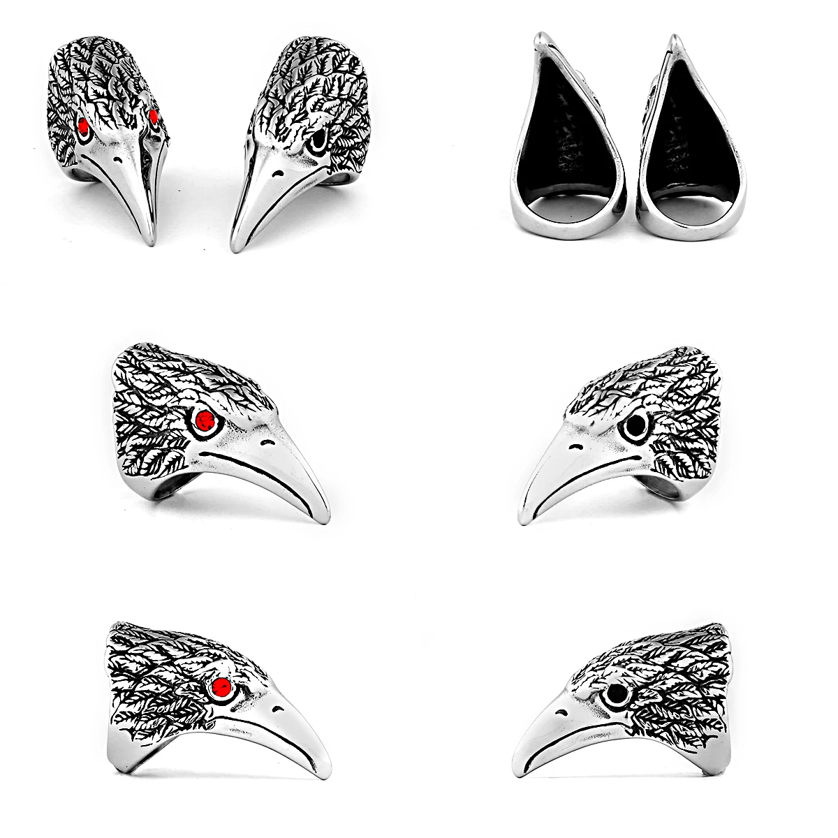 Stainless Steel Men Ring Vintage Hip Hop Raven Eagle Head Ring