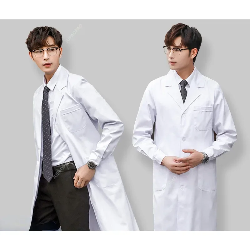 Medical Lab Coat Short Sleeve Doctor Nurse Dress Long Sleeve Medical Uniforms White Jacket Adjustable Waist Belt Men Women