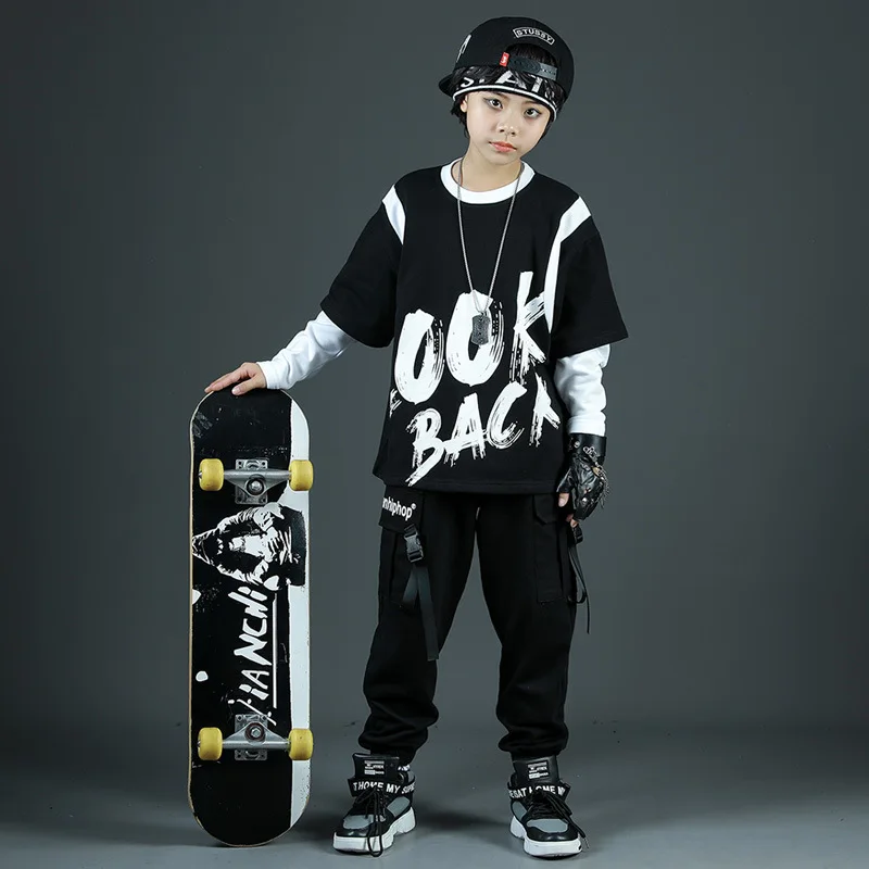 

Boys Hip Hop Top Cargo Pants Clothes Sets Kids Street Dance Wear Children Jazz Costume Spring Autumn Streetwear 8 10 12 13 14 Y