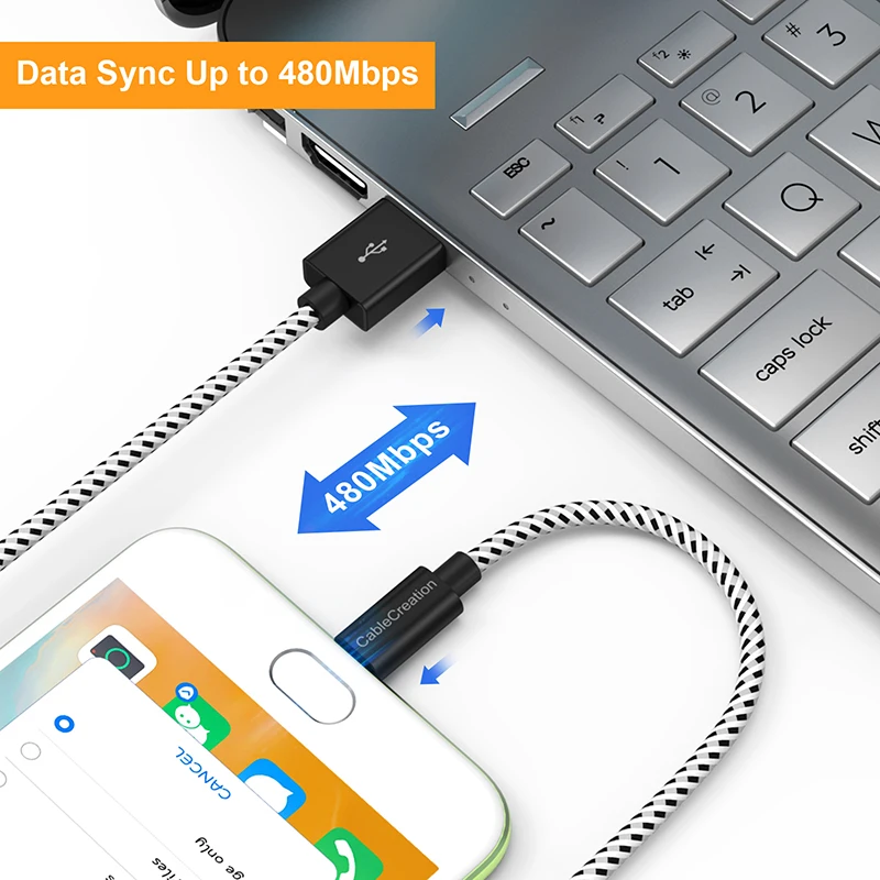 CableCreation 내구성 강화 짧은 USB A to Micro USB 나일론 편조 케이블 480Mbps 고속 데이터 동기화 및 고속 충전 기능 지원