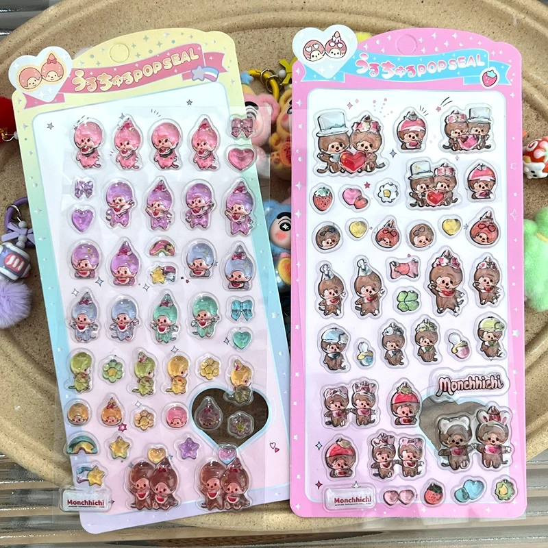 Adesivi 3D in Cristallo, Simpatici Adesivi Monchhichi per Scrapbook, Decorazioni Fai-da-Te per Cover Telefono, Adesivi Decorativi Estetici, Regali