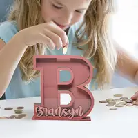 Wooden Piggy Bank Versatile Name Letter Bank Eco-friendly Wooden Money Piggy Bank Personalized Educational Toy for Boys Girls 2