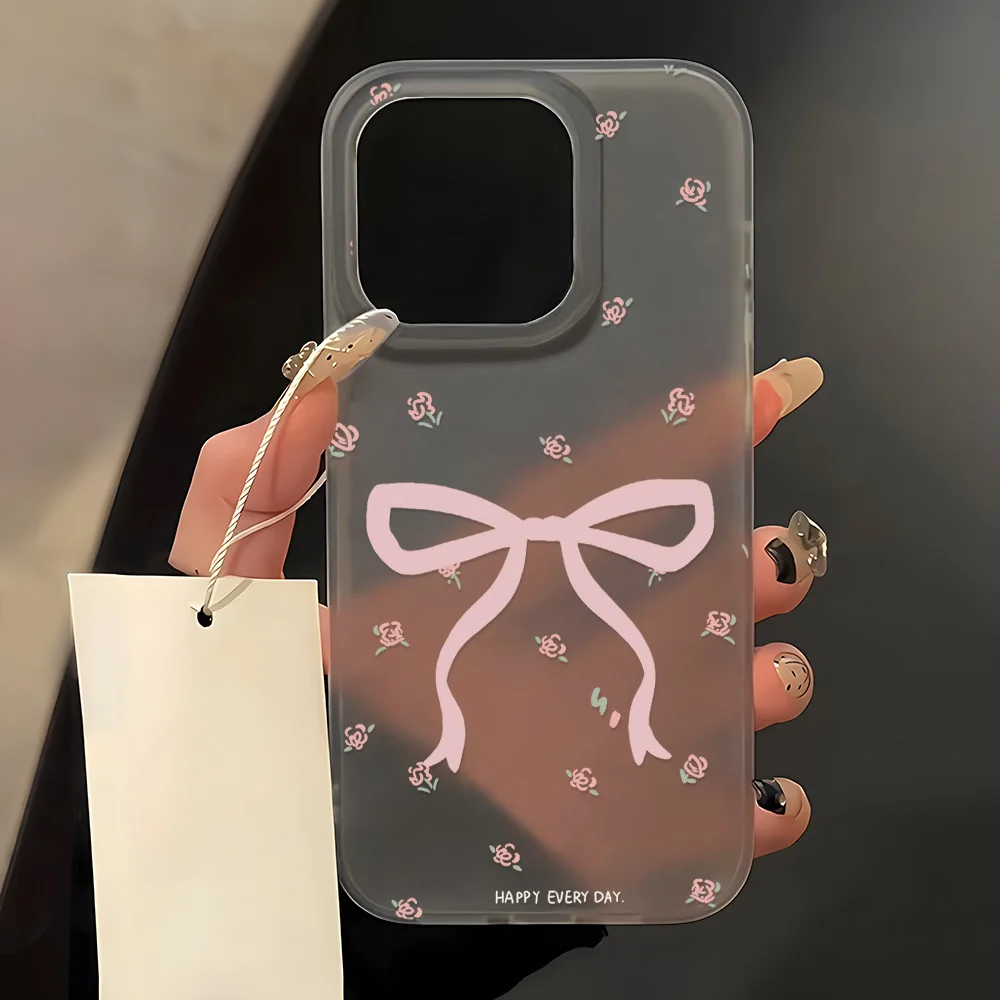 Pink Bow Shockproof Silicone Phone Case - Soft Matte Cover